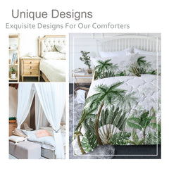 3pcs Coconut And Banana Leaf Pattern Comfortable Duvet Cover Set, Double Bed Minimalist Style, Including 1 Duvet Cover And 2 Pillowcases
