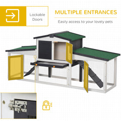 Wooden Large Rabbit Hutch with Double Runs, Removable Tray, Ramps, Roof, 78" x 19" x 34", Outdoor Use, Gray