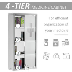 12" x 24" Lockable Medicine Cabinet, 4 Tier Stainless Steel Medical Wall Box with 2 Keys and Shelves for Bathroom