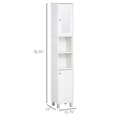 Tall Bathroom Storage Cabinet with Mirror, Wooden Freestanding Tower Cabinet with Adjustable Shelves for Bathroom or Living Room, White