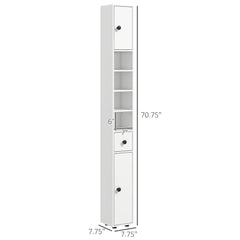 71" Small Bathroom Storage Cabinet, Narrow Toilet Paper Cabinet with Open Shelves, 2 Cabinets, Adjustable Shelves, White