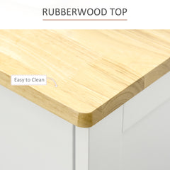 Modern Sideboard with Rubberwood Top, Buffet Cabinet with Storage Cabinets, Drawers and Adjustable Shelves, White