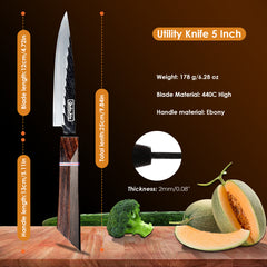 Qulajoy 8 Inch Japanese Kiritsuke Knife,Professional Hand Forged High Carbon Kitchen Chef Knife With Ebony Handle