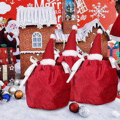 5 Packs Christmas Treat Bags With Drawstring 3D Xmas Santa Hat Gift Wrapping Bags Velvet Candies Goodie Bag For Christmas Birthday Wedding Party Favor Supplies