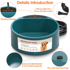 1Pc Heated Water Bowl For Dog Cat 74.4OZ Heating Water Dish IP67 Waterproof Thermal Water Bowl Heated Pet Bowl Dog Cat Water Feeder Bowl For Dog Cat Rabbit Pet