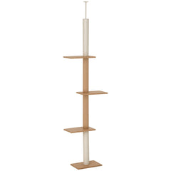 Floor-to-Ceiling Cat Tree Cat Climbing Tower with Sisal-Covered Scratching Posts Natural Cat Tree Activity Center for Kittens Cat Tower Furniture, Light brown