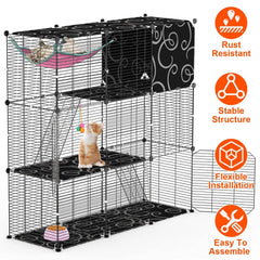 3-Tier Cat Cage Enclosure Indoor Cat Cage Playpen With Hammock Toy Ball Ladder DIY Iron Wire Cat House Kennels Crate For 1-2 Cats Ferret Rabbit Small Animals