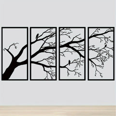 Luxury Metal Wall Art Decor Set Of 4 - Black Tree Of Life Sculpture