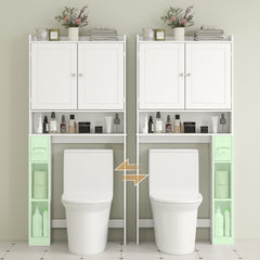 Modern Over the Toilet Storage Cabinet with 2 Doors, Above Commode Storage Cabinet with Toilet Paper Holder, White
