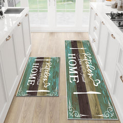 Boho Kitchen Rug Sets 2 Piece Washable Non-Slip Mats Teal 20x32 20x48 In