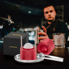Ice Ball Press, 2.4' Ice Ball Maker, Aircraft Al Alloy Ice Ball Press Kit For 60mm Ice Sphere, Ice Press With Tong And Drip Tray, For Whiskey, Cocktail, Bourbon, Scot On Party & Holiday, Red