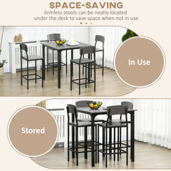 5-Piece Counter Height Bar Table with Space-Saving Design, Square Kitchen Table and Chairs Set with Footrest, Metal Legs, Industrial Dining Table Set for 4, Gray