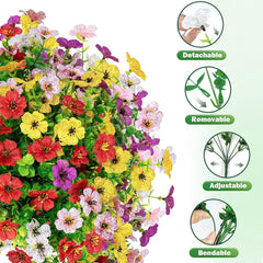Nepfaivy Artificial Outdoor Flowers UV-Resistant - Realistic Artificial Flowers For Outdoors, Fade Resistant Fake Flowers For Outside, Plastic Faux Flowers For Outdoor Planters
