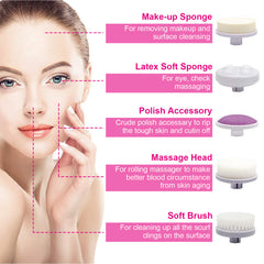 1Pc Facial Cleansing Brush Waterproof Face Spin Cleaning Brush With 5 Brush Heads Deep Cleansing Body Facial Brush Set For Gentle Exfoliating Removing Blackhead And Massaging
