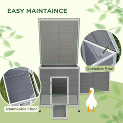 Wooden Duck Coop with Openable Roof, Removable Floor, Double Doors, Ramp, for 2-4 Ducks, Chickens, 25" x 32" x 30"