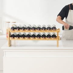 18 Bottle Stackable Modular Wine Rack Bamboo Wood Display Shelf 2-Tier
