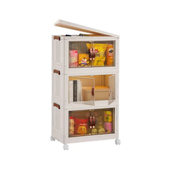 3Pcs Foldable Storage Bins With Lid Front Magnetic Door Collapsible Stackable Closet Organizer Containers With 4Pcs 360° Rotatable Wheels 8Pcs Small Wheels