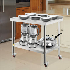 Stainless Steel Prep Table, 30 X 24 X 35 Inch, 440lbs Load Capacity Heavy Duty Metal Worktable With Backsplash Adjustable Undershelf & 4 Casters, Commercial Workstation For Kitchen Restaurant