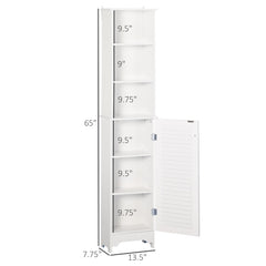 Tall Bathroom Storage Cabinet/Freestanding Linen Tower with 3-Tier Open Adjustable Shelf and Cupboard, White