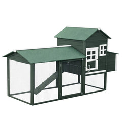 Wooden Chicken Coop, Hen House Outdoor With Run Nesting Box, Asphalt Roof, Removable Tray, Ramp, Poultry Cage For 2-3 Chickens, Green