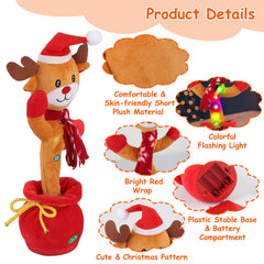 1Pc Penguin Or Elk Kid Electric Dance Toy Christmas Elk Snowman Senior Penguin Plush Toy Interactive Sing Song Whirling Mimicking Recording Light Up Toy