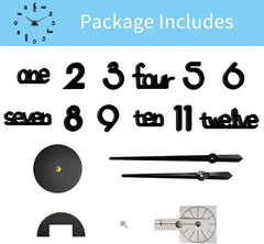 Large Modern Art Deco Wall Clock Silent Acrylic Unique Decorative Wall Clocks For Living Room Bedroom Home Office Hotel Classroom (Black)