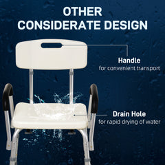 Shower Chair, Mobility Medical Grade Bath Chair, Adjustable Shower Bench with Removable Armrests for Seniors, Handicap, Disabled