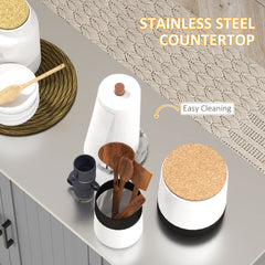 Kitchen Island with Wheels, Kitchen Island on Wheels with Drawer, 3 Cabinets, Stainless Steel Countertop, Gray