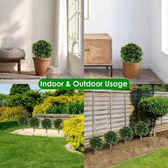 2 Packs Faux Boxwood Ball Trees Artificial Peanut Topiary Tree UV Resistant Artificial Shrubs Fake Plants Evergreen Artificial Bush With Ground Spike For Indoor Outdoor Front Porch Garden