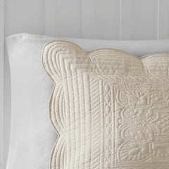 3 Piece Reversible Scalloped Edge Quilt Set Cream King Cal King