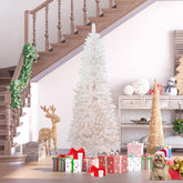 6' Tall Unlit Pencil Fir Artificial Christmas Tree with Realistic Branches and Steel Base, Pink and White