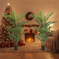 2PCS Set 5.2ft Artificial Palm Trees Natural Christmas Faux Tropical Potted Plants Perfect For Indoor Outdoor Home Office Garden Decor