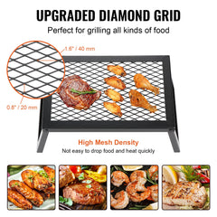 Folding Campfire Grill, Heavy Duty Steel Mesh Grate, 18' Portable Camping Grates Over Fire Pit, Camp Fire Cooking Equipment With Legs Carrying Bag, Grilling Rack For Outdoor Open Flame Cooking