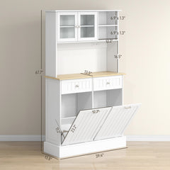 Kitchen Cabinet with Charging Station, 2 Tilt Out Cabinets, Microwave Stand, Freestanding Kitchen Pantry Cabinet, White