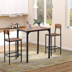 3 Piece Pub Table and Chairs, Small Kitchen Table and Chairs, Square Dining Table with 2 Stools, Walnut and Black