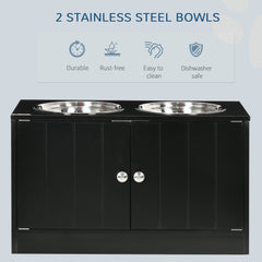 Large Elevated Dog Bowls with Storage Cabinet Containing Large 44L Capacity, Raised Dog Bowl Stand Pet Food Bowl Pet Feeding Station, Black