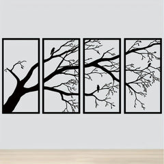 Luxury Metal Wall Art Decor Set Of 4 - Black Tree Of Life Sculpture