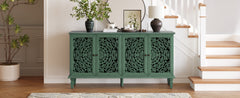 60 Antique Buffet Cabinet With Floral Carvings With Solid Wood Legs Antique Brass Handles Adjustable Shelves, TV Stand For 65 TV, Sideboard For Living Room,Dining Room Antique Green