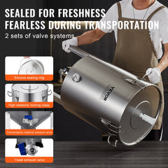 304 Stainless Steel Kettle, 16 GALLON Beer Brew Fermentor, Brew Bucket Fermentor For Brewing, Home Brewing Supplies With Base, Kettle Stock Pot Includes Lid, Handle, Valve, Spigot, Thermometer
