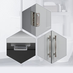 Modern Over The Toilet Storage Cabinet, Double Door Bathroom Organizer with Inner Adjustable Shelf and Open Shelf, Gray