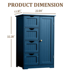 Navy Blue, MDF With Paint Finish And Melamine Veneer, Vertical Stripes, 56*30*82.5cm, 4 Drawers, 1 Door, Bathroom Vanity