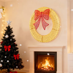 Christmas Wreath Decoration, LED Metal Holiday Decoration In Green Yellow
