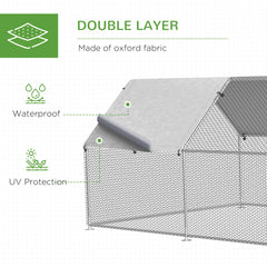 Large Chicken Coop Metal Chicken Run with Waterproof and Anti-UV Cover, Flat Shaped Walk-in Fence Cage Hen House for Outdoor and Yard Farm Use, 1.3" Tube Diameter, 9' x 24' x 6.5'
