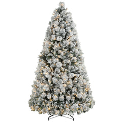 7.5 ft Prelit Flocked Artificial Christmas Tree with 500 Clear Lights, 1530 Tips, Metal Stand for Home Office Holiday