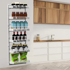 Over The Door Pantry Organizer 6-Tier Pantry Door Organizer Carbon Steel 110LBS Loading Easy Install Behind Door Storage For Closet Kitchen Bathroom 50.19'H 17.12'W 5.51'D