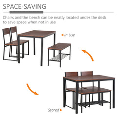 Industrial 4 Piece Dining Room Table Set with Bench Wooden Kitchen Table and Chairs w/ Storage Rack for Kitchen, Dinette, Rustic Brown/Black