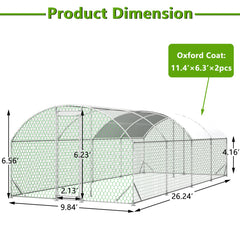 26x9x6Large Metal Chicken Coop,Walk-in Poultry Cage,Chicken Run With Waterproof Cover,Outdoor Backyard Farm,Chicken Rabbits Duck Run Pen,Easy To Assemble And Clean