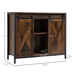Industrial Sideboard Buffet Cabinet, Coffee Bar Cabinet, Kitchen Cabinet with Sliding Barn Doors, Storage Cabinets and Adjustable Shelves for Living Room, Home Bar, Rustic Brown