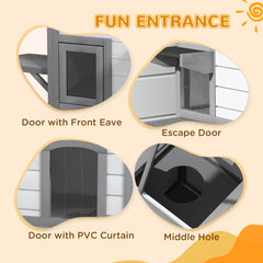 2-story Cat House Outdoor, Weatherproof Wooden Cat Enclosure for Feral Cats with Escape Door, Openable Roof, Jumping Platforms, White