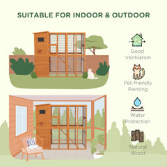Wooden Outdoor Catio with Platforms, Asphalt Roof, Ramps, Natural